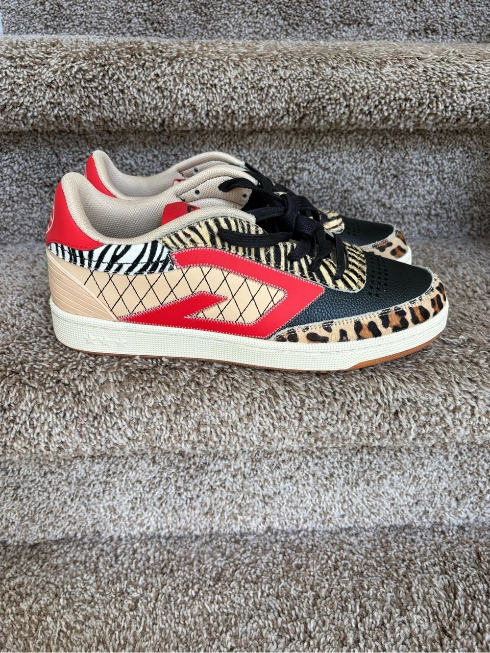 THE GOOD ALWAYS WINS Red and Tan Men’s Animal Print Sneakers